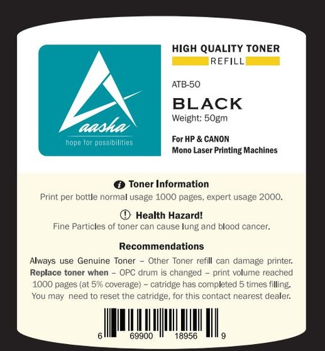 [ATB-50] xLab Aasha 50gm High Quality Toner Refill Black